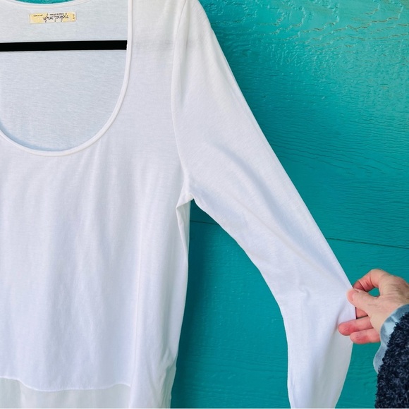 FREE PEOPLE WHITE FLOWY CHIFFON SHEER TIERED HEM TUNIC TOP LS SIZE LARGE - Picture 5 of 7